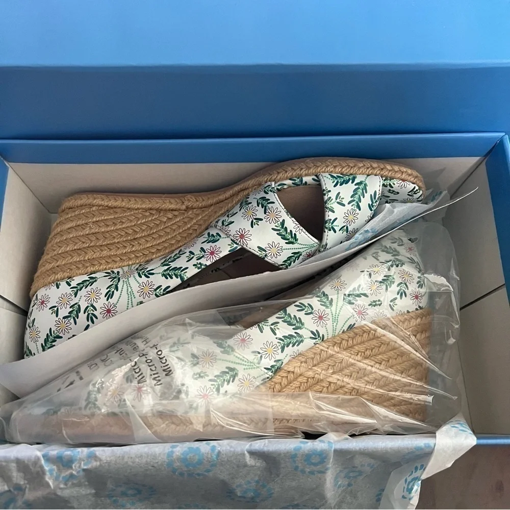 Jack Rogers Criss-Cross Wedge Espadrilles - Palmer White Daisy, New with Box